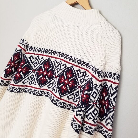 IZOD Men's XXL Sportswear Pullover Fair Isle Chunky Knit Heavy Quarter Zip Cream - Picture 11 of 15